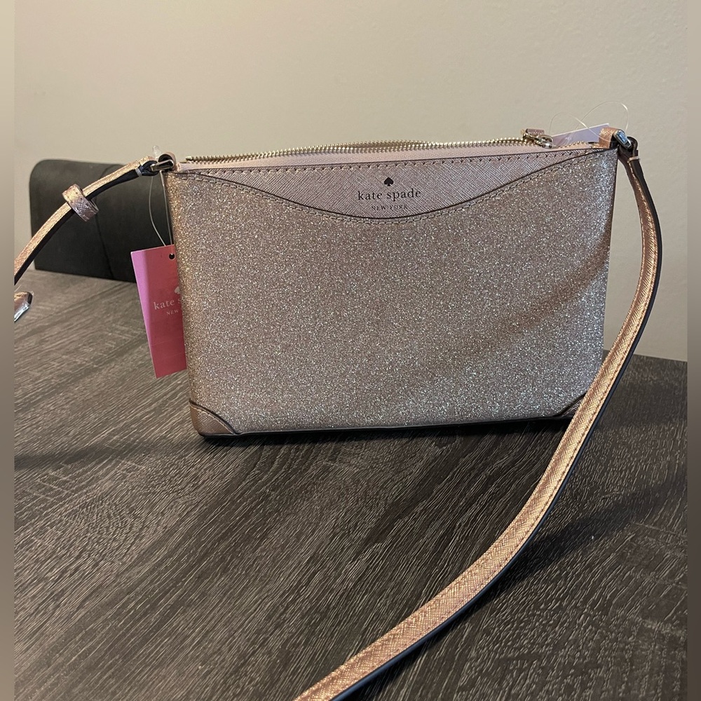 Kate Spade Champagne Tinsel Glitter Crossbody Bag Holiday Collection NWT